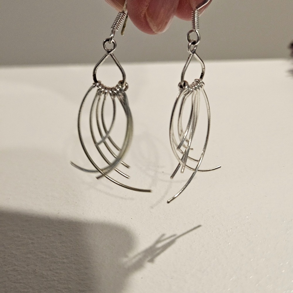 Sterling Silver Tassel Wire Dangle Modernist Drop Earrings Belk Silver Works